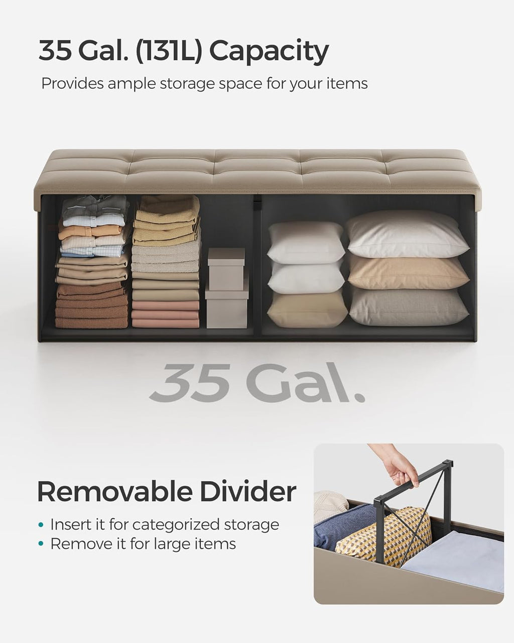 SONGMICS MAZIE Collection - 43 Inches Storage Ottoman Bench with Flipping Lid, Storage Chest with