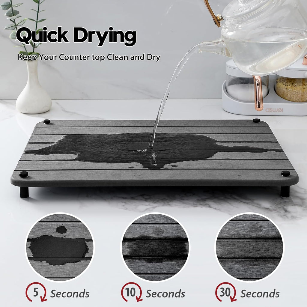 Stone Dish Drying Mat for Kitchen Counter, Water Absorbing Bathroom Tray Sink Organizer