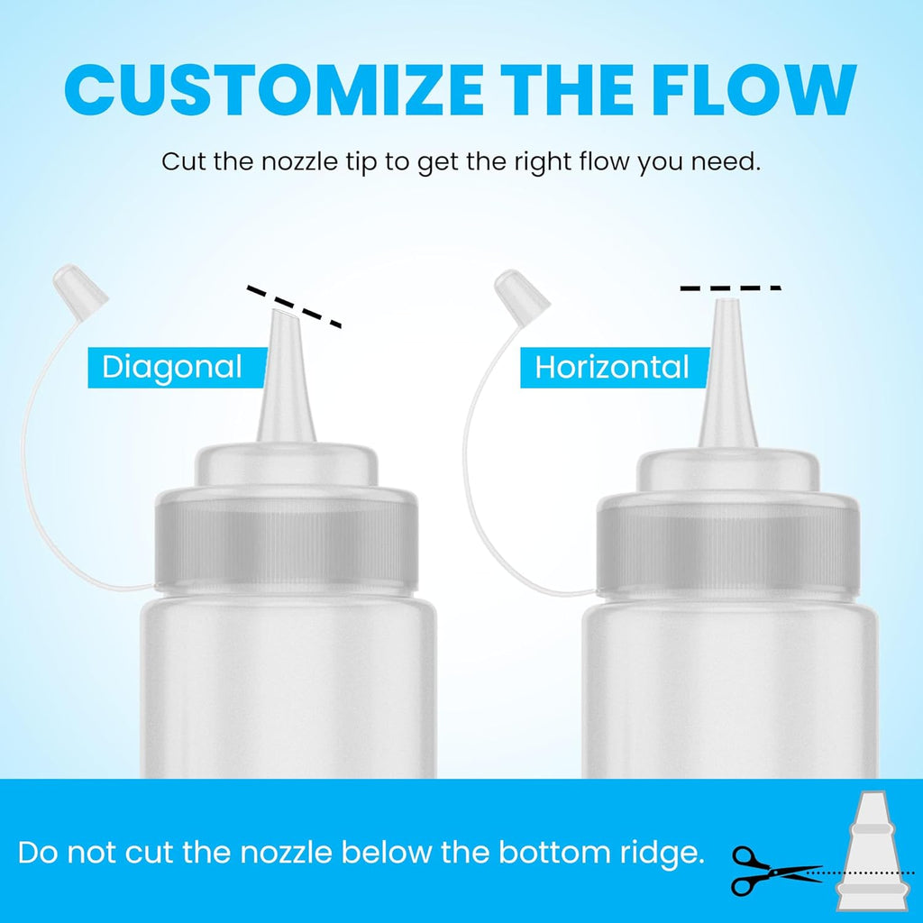 Oaklyn Squeeze Bottles 8oz 6 Pack - Reusable Condiment Bottles for Sauces Liquids BPA-Free Leak