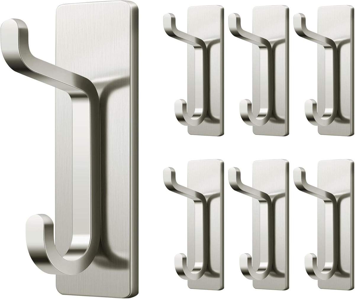 pickpiff Wall Hooks for Coat and Towel: 13LB Adhesive Door Hanger Stick on, Brushed Nickel 6 Pack
