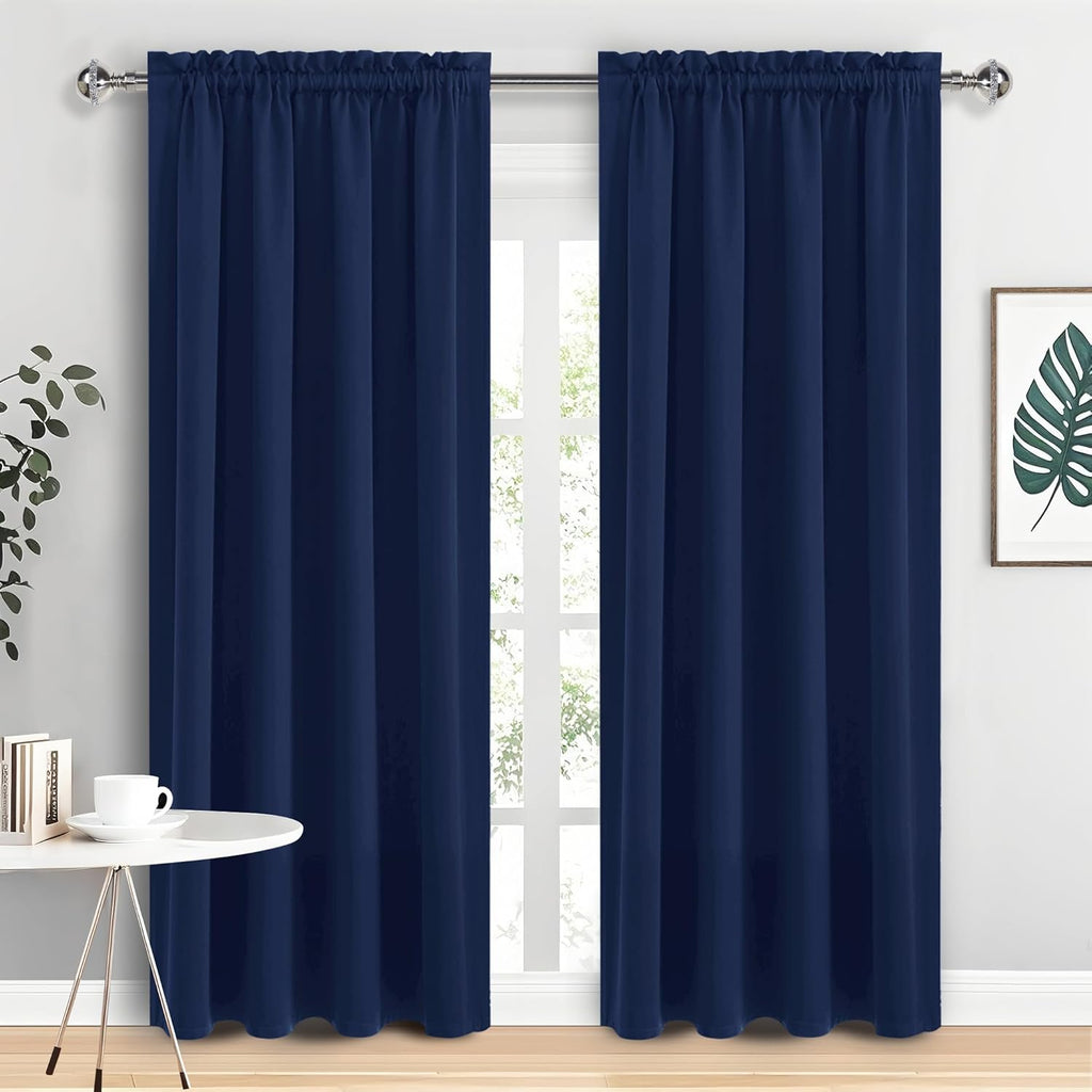 DWCN Navy Blue Blackout Curtains for Living Room 84 Inch Length 2 Panels Set Window Drapes Thermal