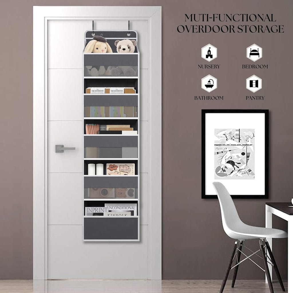 Over Door Organizer with 5 Large Pockets, Heavy Duty Hanging Organizer Storage, Closet Bathroom