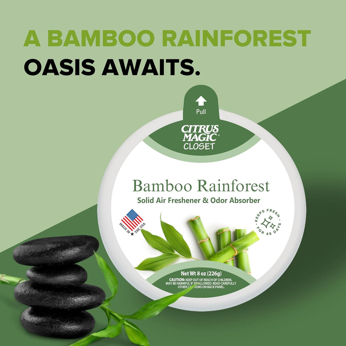 Citrus Magic For Closets Odor Absorbing Solid Air Freshener, Bamboo Rainforest, 8-Ounce, Pack of 3