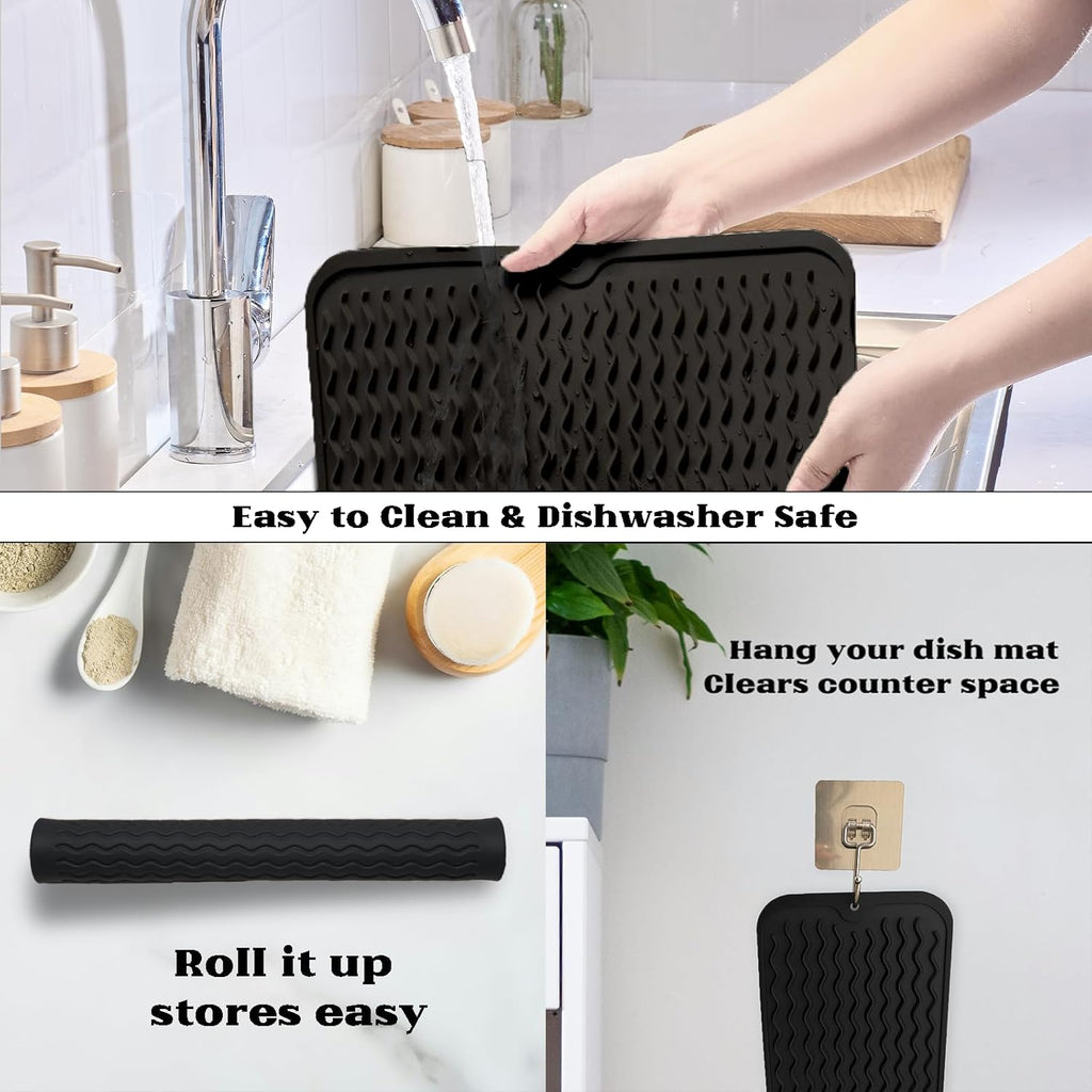 ZLR Silicone Dish Drying Mat for Kitchen Counter, Eco-Friendly Fast Dry Dish Mat, Easy Clean Multi
