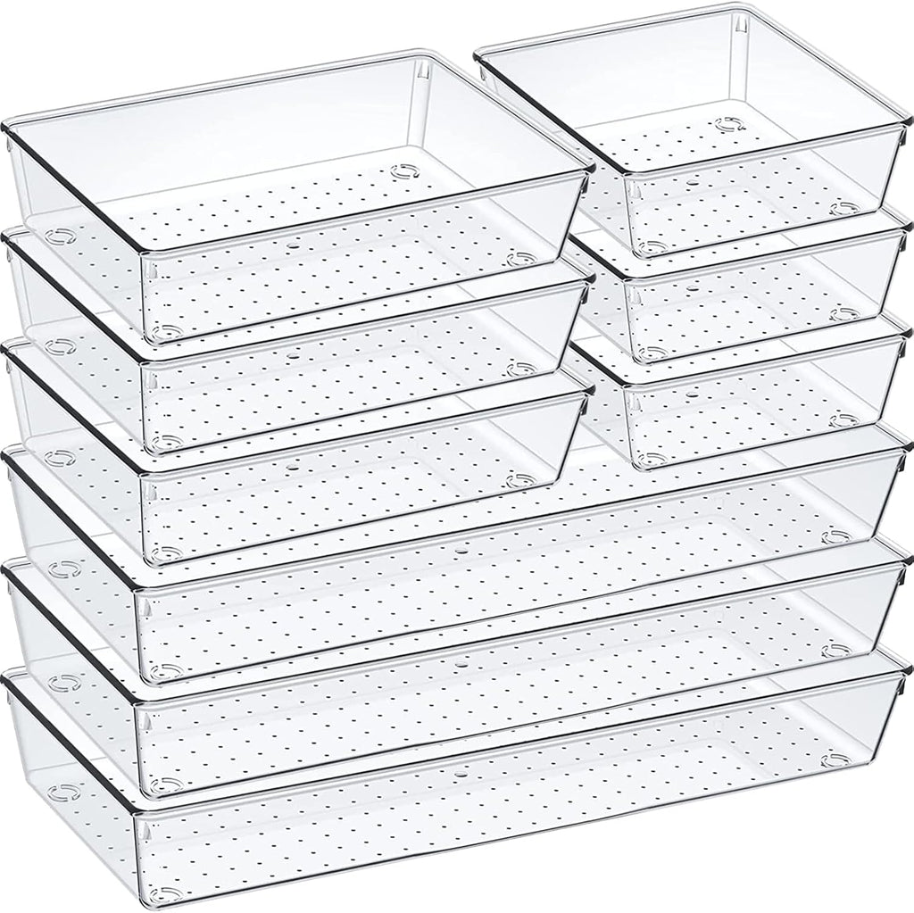 9 Pack Clear Plastic Drawer Organizer Set, Acrylic Non Slip Non Cracking Kitchen Drawer Storage