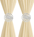 2 Pack Crystal Flower Curtain Tiebacks – Decorative Spring Wire Buckle Clips with Sparkling