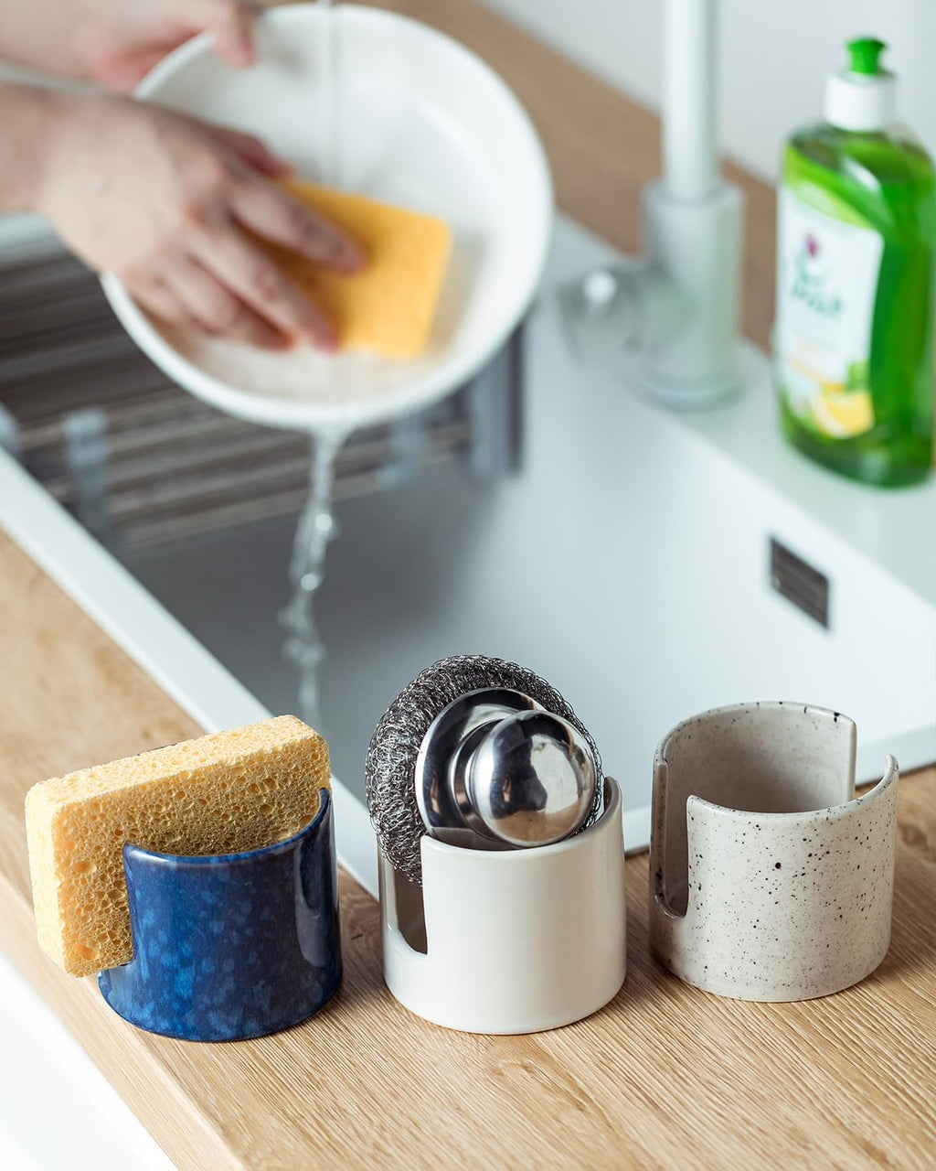 Kitchen Sponge Holder, Ceramic Sponge Organizer Scrubby Holder Sink Caddy Dish Rack for Kitchen and