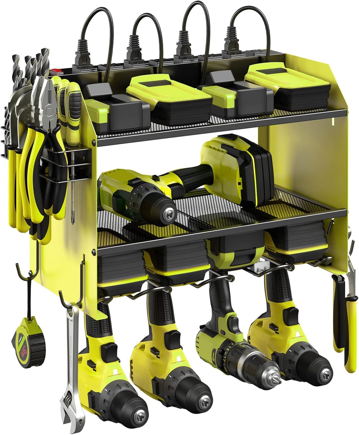 CCCEI Modular Power Tool Organizer Wall Mount with Charging Station. Garage 4 Drill Storage Shelf