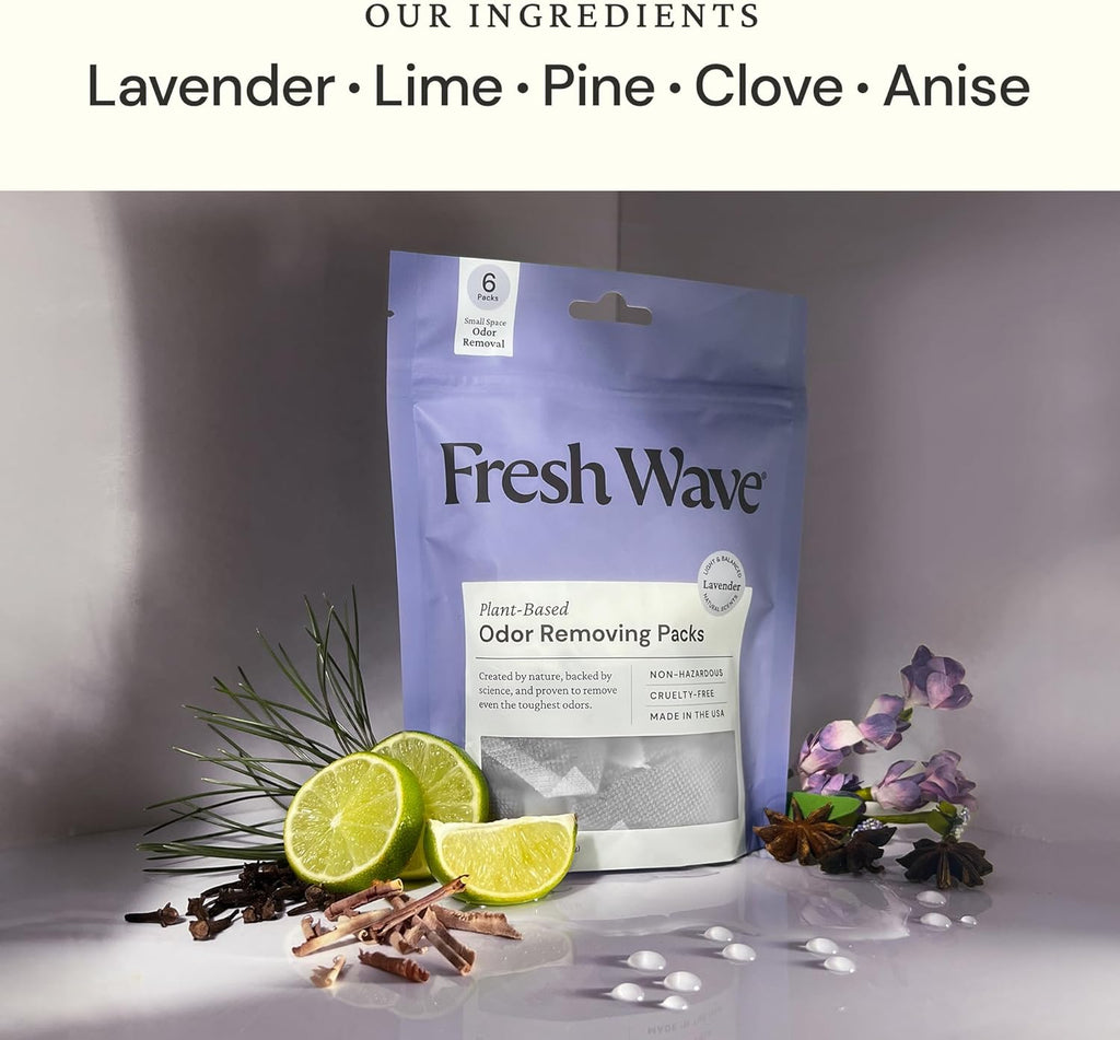 Fresh Wave Lavender Odor Eliminating & Deodorizing Packs | Bag of 6 | Safer Odor Relief for Small