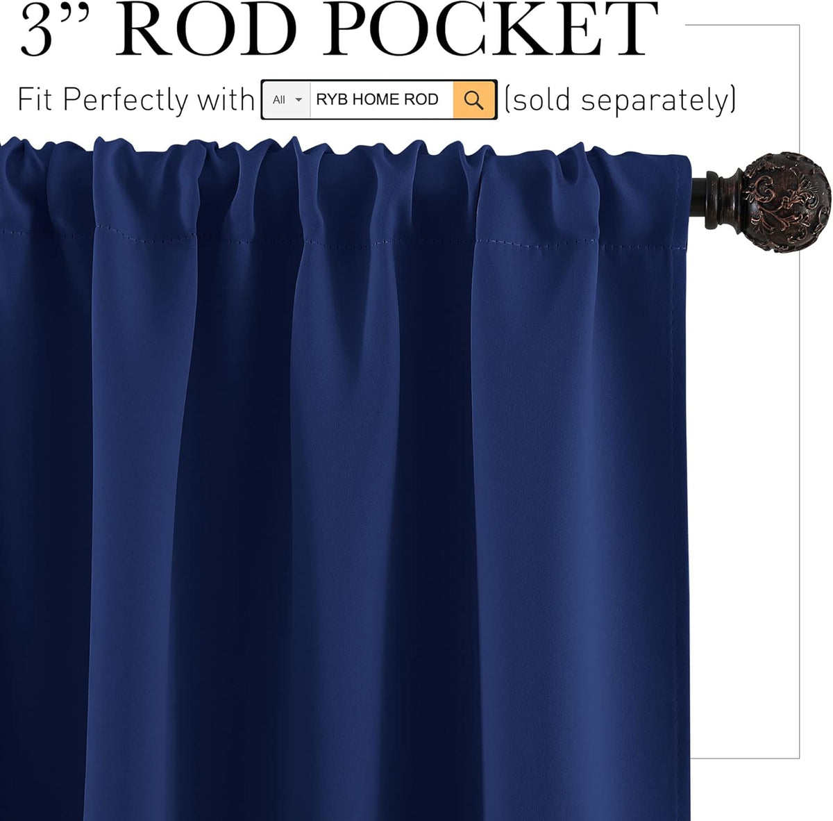 RYB HOME Bathroom Window Curtains - Super Soft Blackout Privacy Curtains for Baby Nursery Bedroom