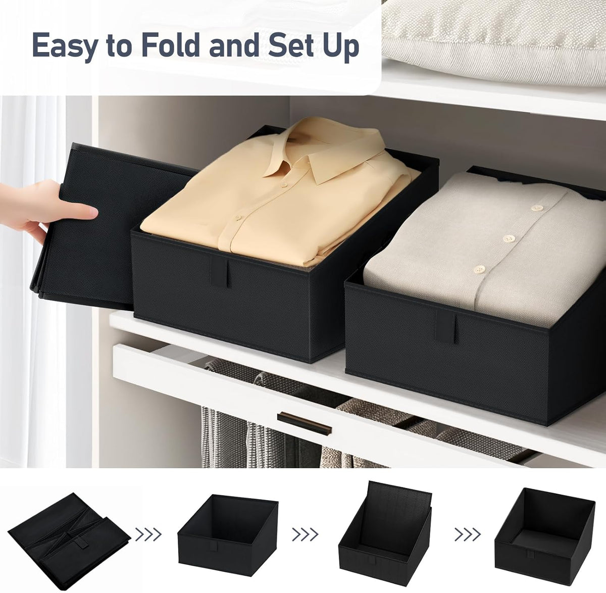 DIMJ Closet Storage Bins 8 Pack - Fabric Trapezoid Closet Organizer Bin, Foldable Storage Baskets