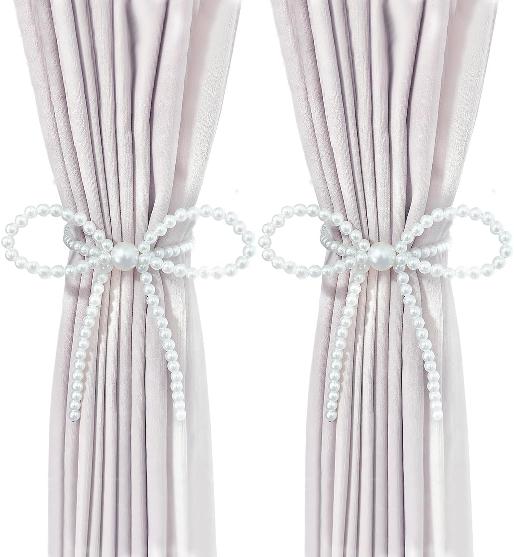 Magnetic Tiebacks for Curtains, 2 Pack Bow Pearl Curtain tiebacks Curtain Buckle Clips with