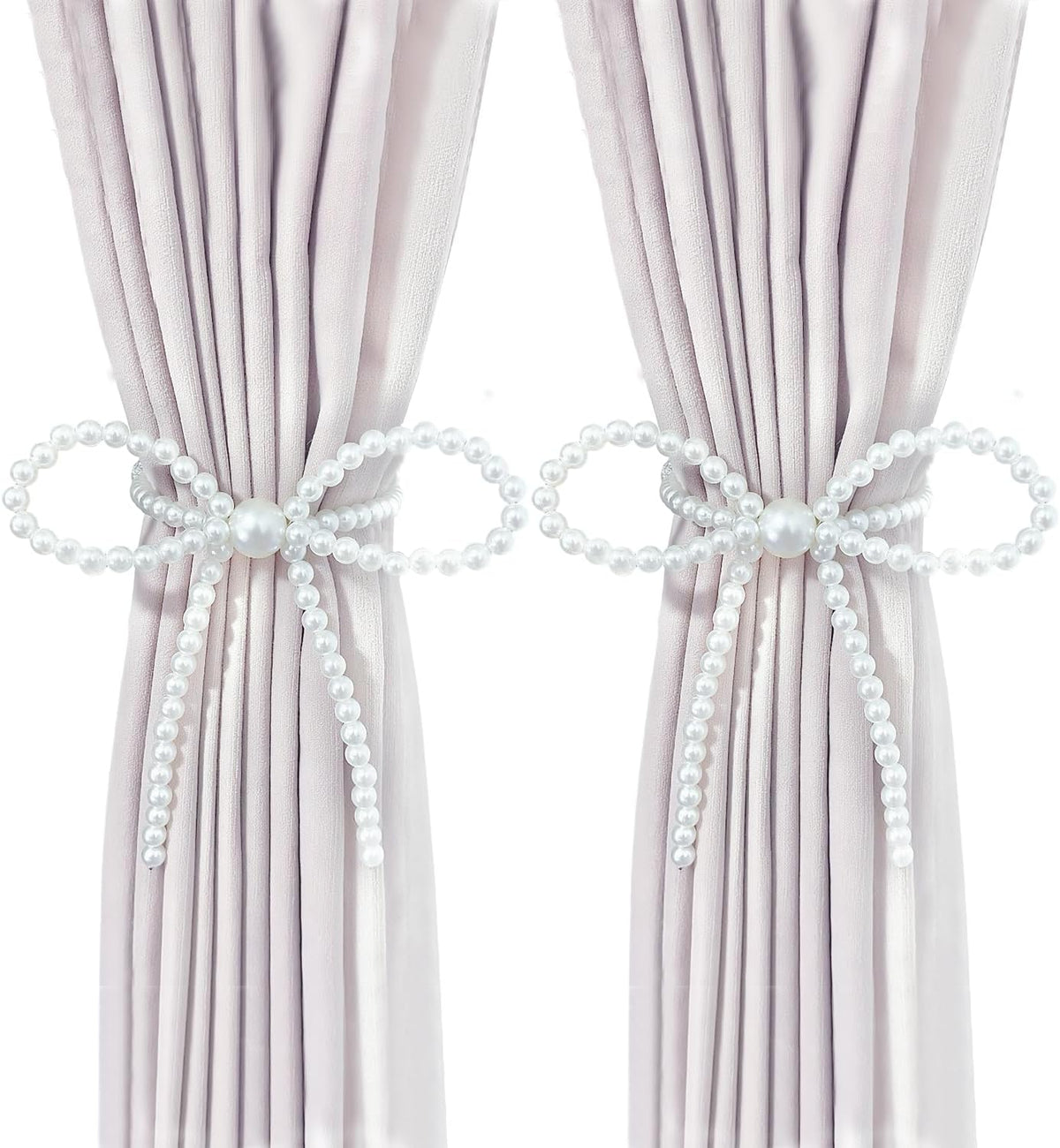 Magnetic Tiebacks for Curtains, 2 Pack Bow Pearl Curtain tiebacks Curtain Buckle Clips with