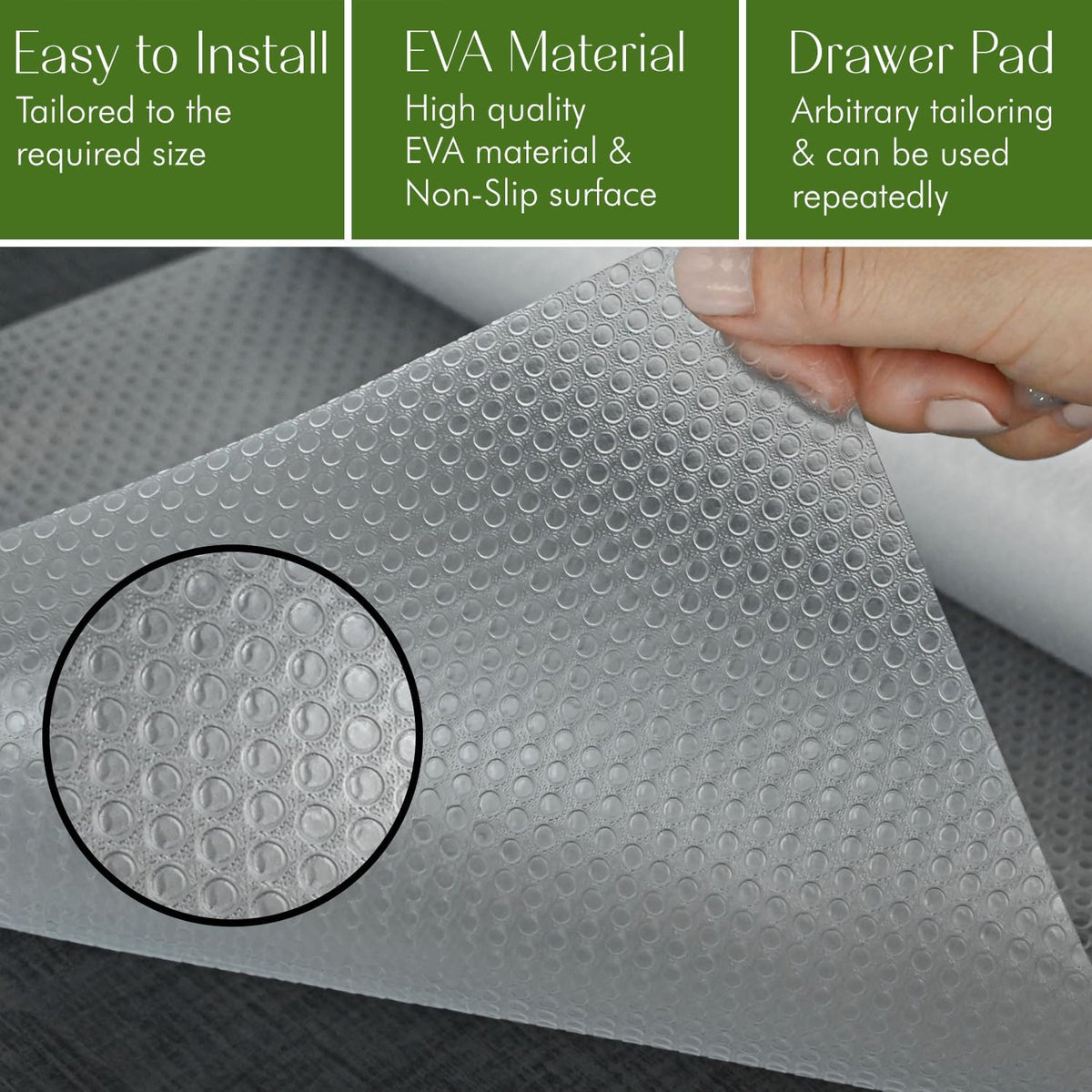 EVALAND 12 INCHES x 10 FEET (118 Inches) Non-Slip Shelf Liner, EVA Kitchen Liner, Non-Adhesive