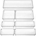 Criusia Clear Drawer Organizer 7 PCS - 5 Size Plastic Versatile Kitchen and Bathroom Organizer