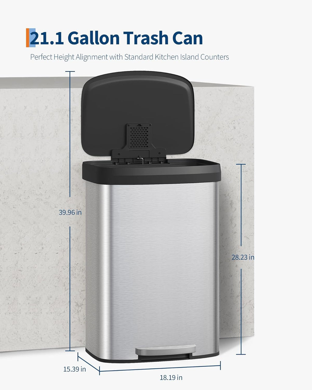 Garvee 21 Gallon / 80 Liter Stainless Steel Trash Can with Lid, Large Garbage Can for Kitchen