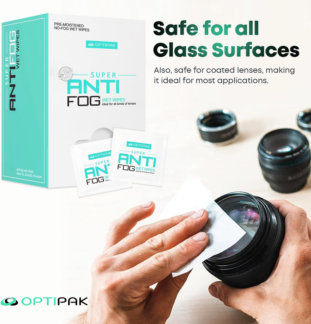Opti-Pak Anti-Fog Pre-moistened Wipes for Glasses, Binoculars, Face Shields, Ski Masks or Swim