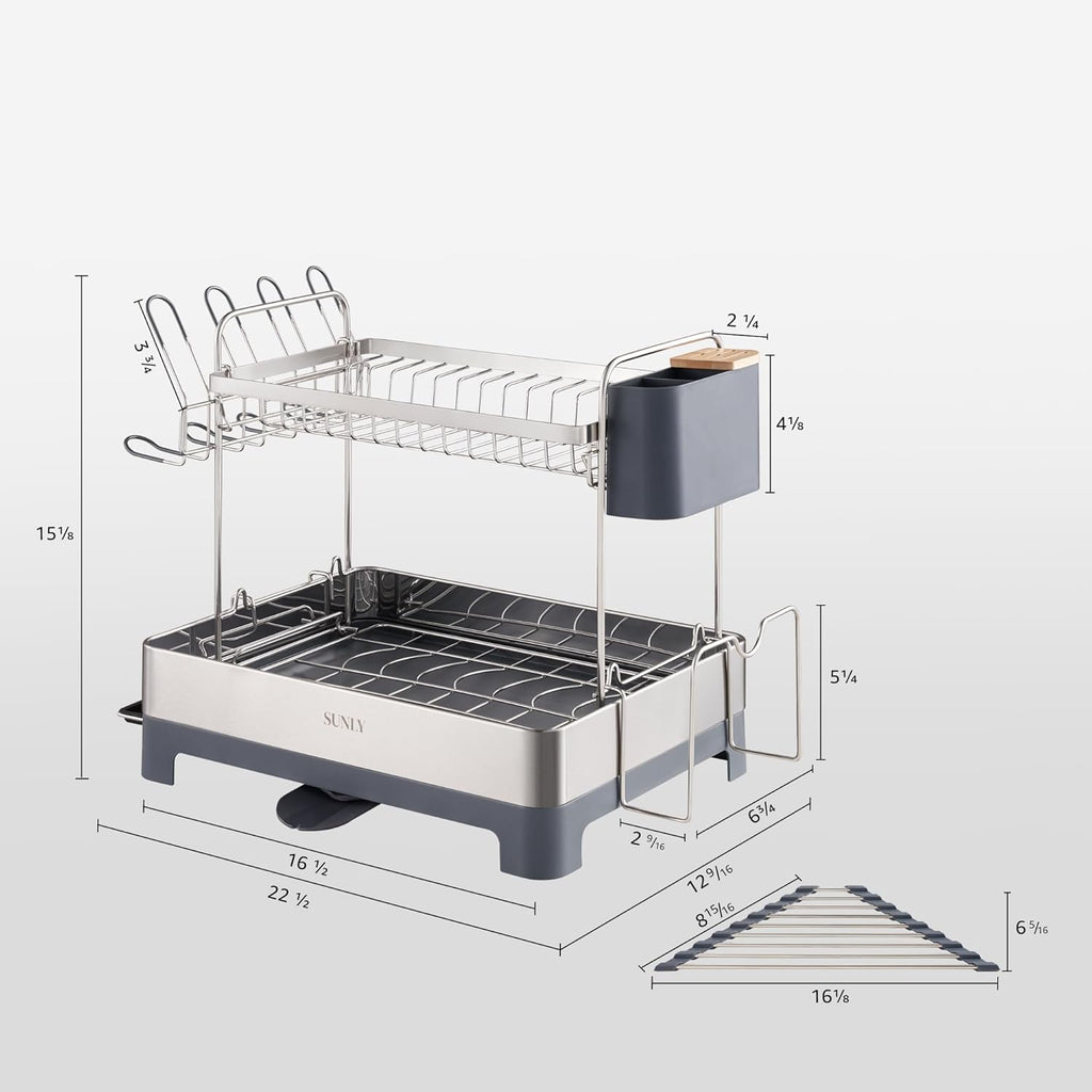 SUNLY Large Dish Drying Rack, Multipurpose 2 Tier Dish Racks for Kitchen Counter, 304 Stainless