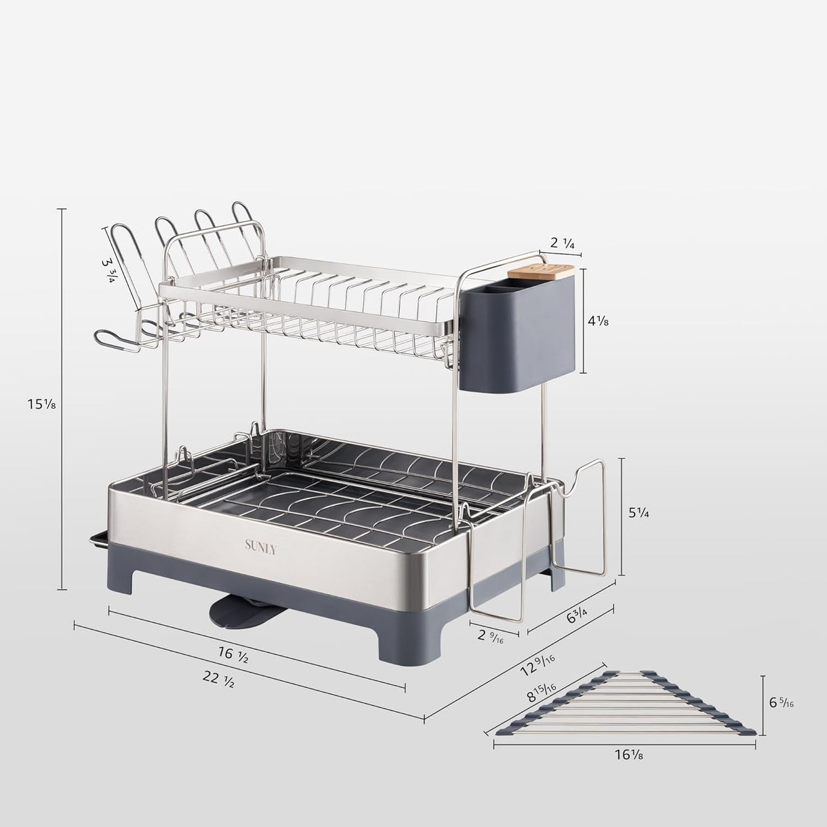 SUNLY Large Dish Drying Rack, Multipurpose 2 Tier Dish Racks for Kitchen Counter, 304 Stainless