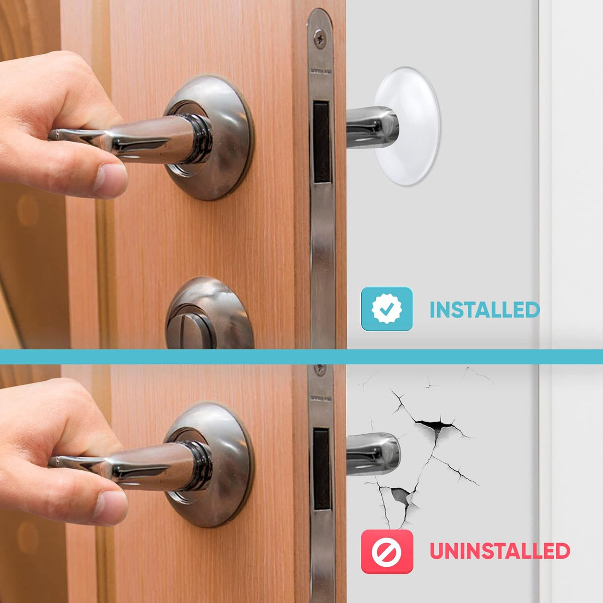 Strongest Home Wall & Door Handle Stopper 2" Set. 6 Pieces of Clear Rubber Door Knob, Round Wall