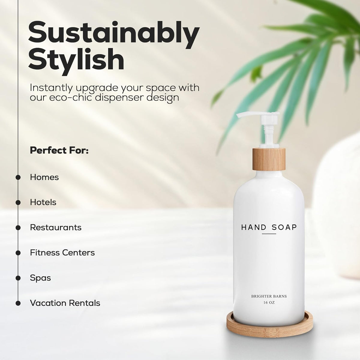 White Glass Hand Soap Dispenser Bathroom Set by Brighter Barns - Liquid Hand Soap Dispenser for