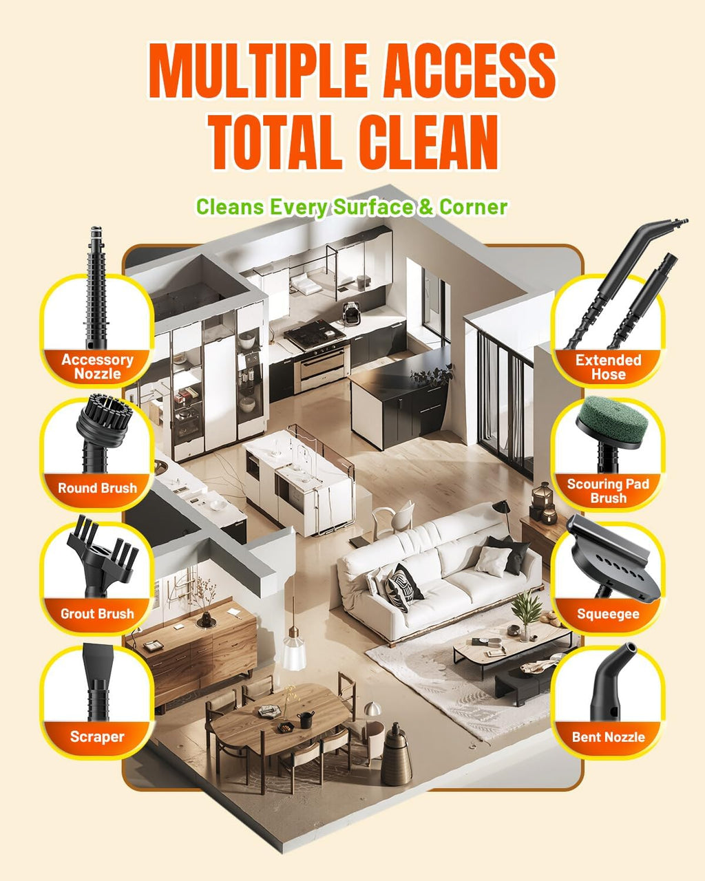 Handheld Steam Cleaner for Home, Portable Steamer Cleaner with 12 Accessories, 15S Fast Heat Up