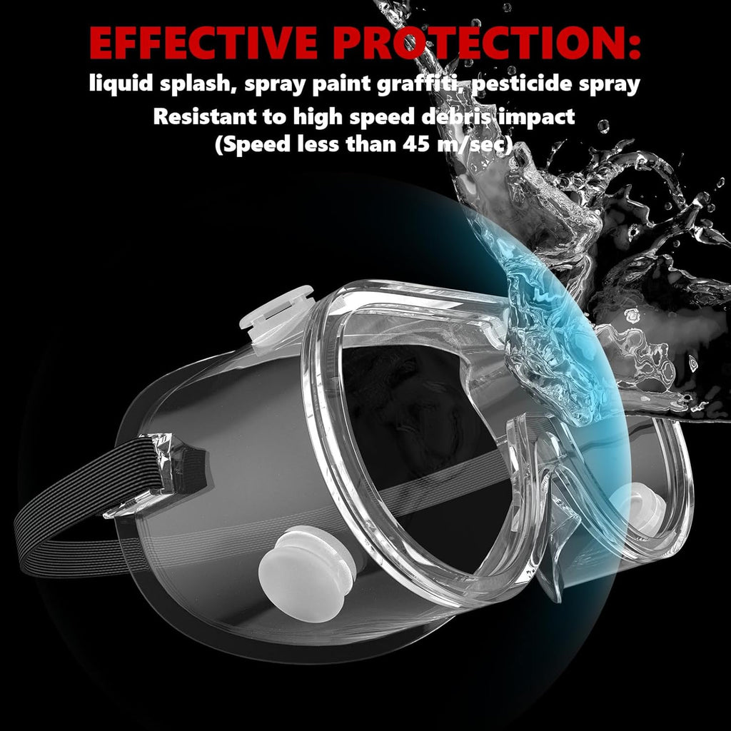 Super More 2PCS Anti-Fog Protective Safety Goggles Clear Lens Wide-Vision Adjustable Chemical