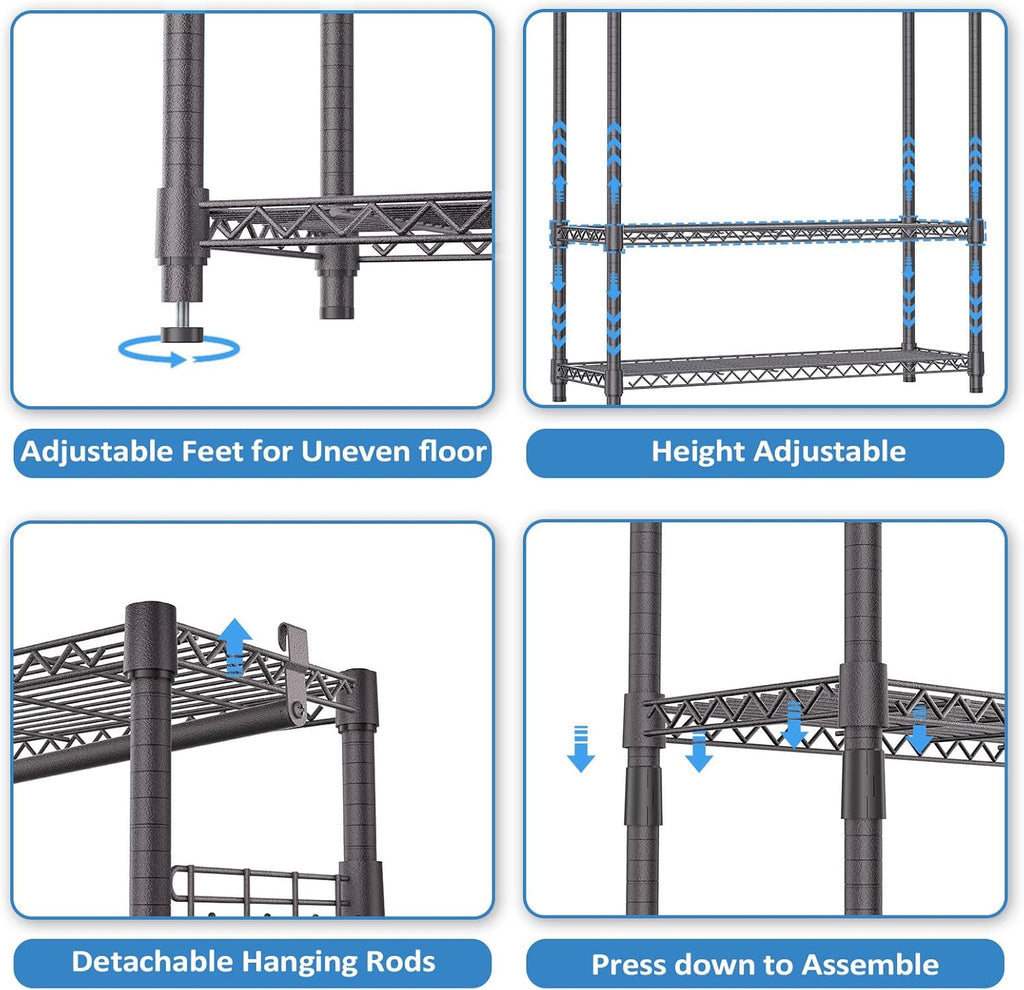 IZEUK 3 Tier Heavy Duty Garment Rack Wire Clothes Rack for Hanging Clothes, Metal Freestanding