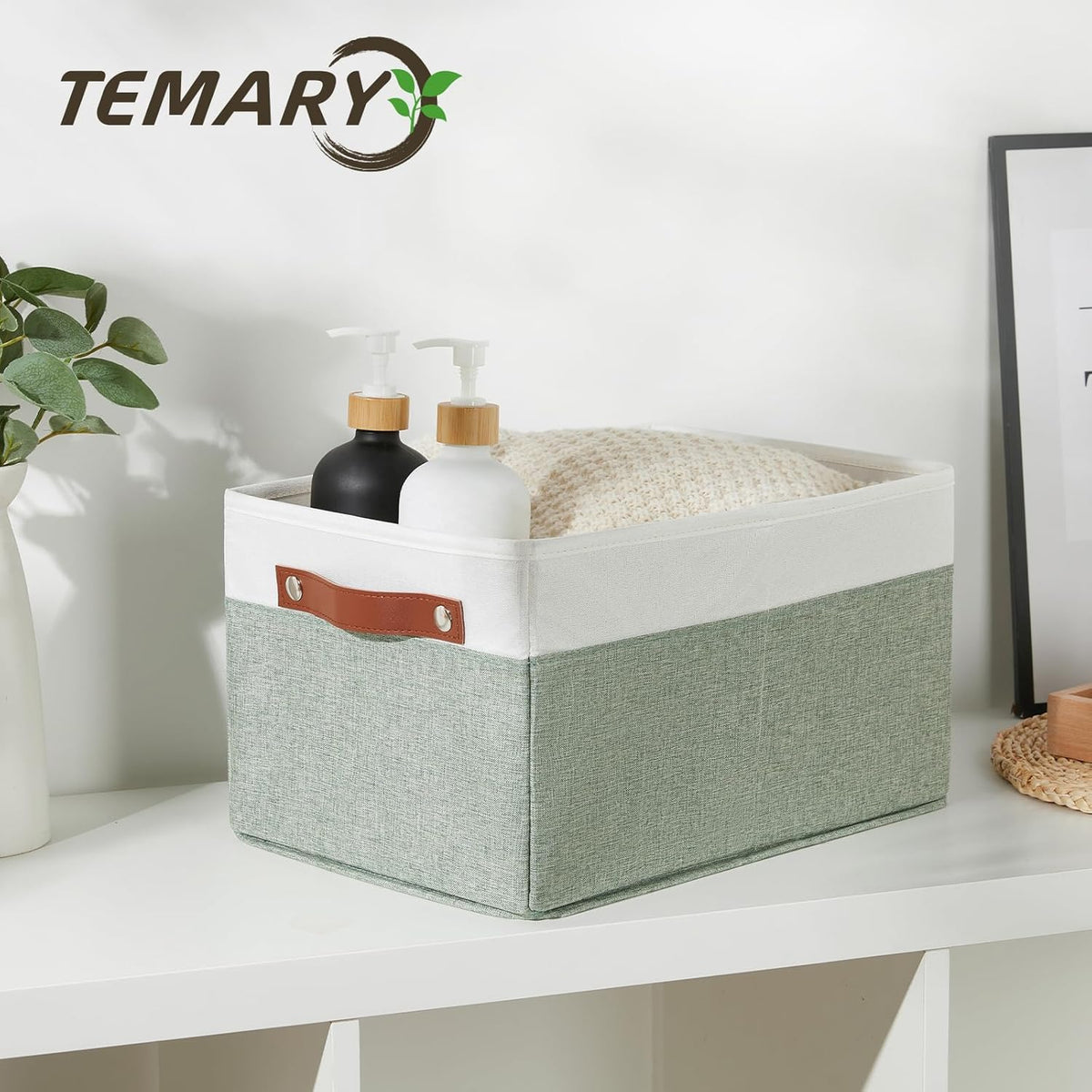 Temary Storage Bins Storage Baskets 4Pack Fabric Storage Bins for Shelves with Dual Leather Handles