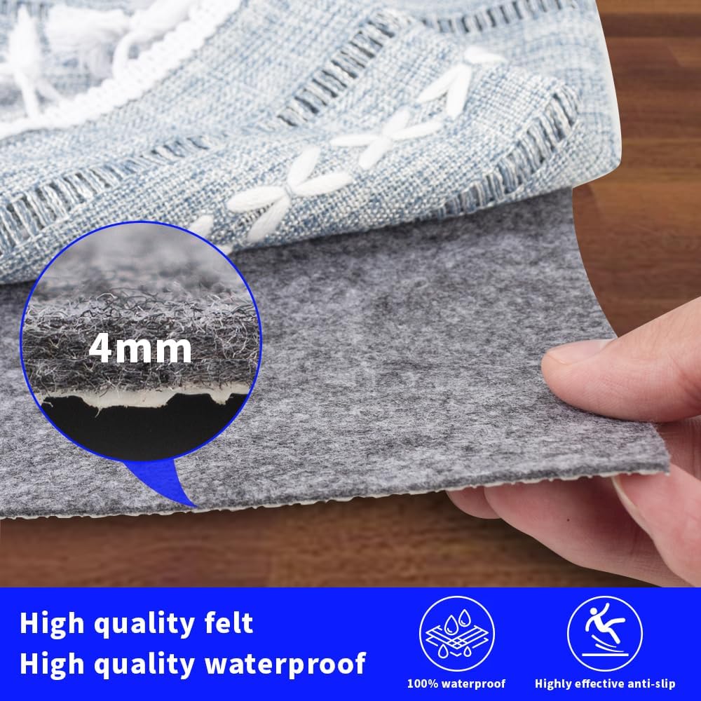 100% Waterproof Non-Slip Rug Pad 8x10 for Large Area Rugs Durable Felt Floor Protection pad for All