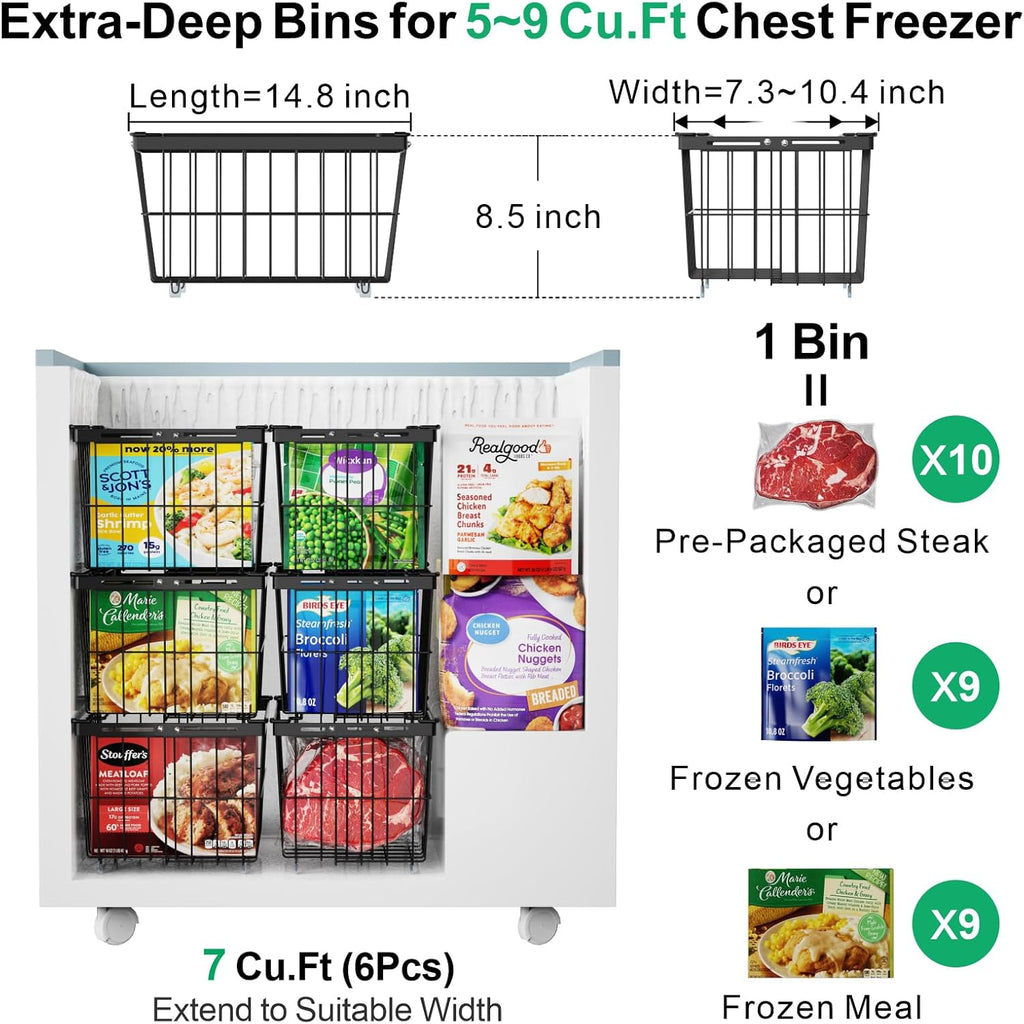 iSPECLE Freezer Organizer Bins - 5 Pack Adjustable & Extra Large Deep Freezer Organizer Bins for 5