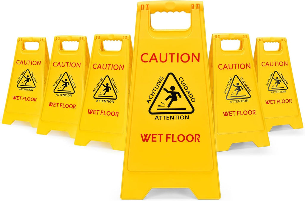 MATTHEW CLEANING 25'' Industrial Wet Floor Sign 6 Pack 2-Sided Safety A-Frame Birght Yellow