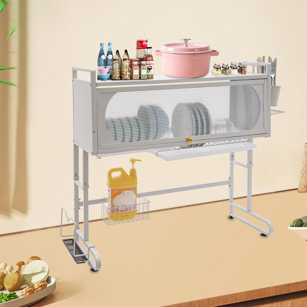 3 Tier Over The Sink Dish Drying Rack W/Clear Cabinet Door, Adjustable Dish Drainer Rack, White