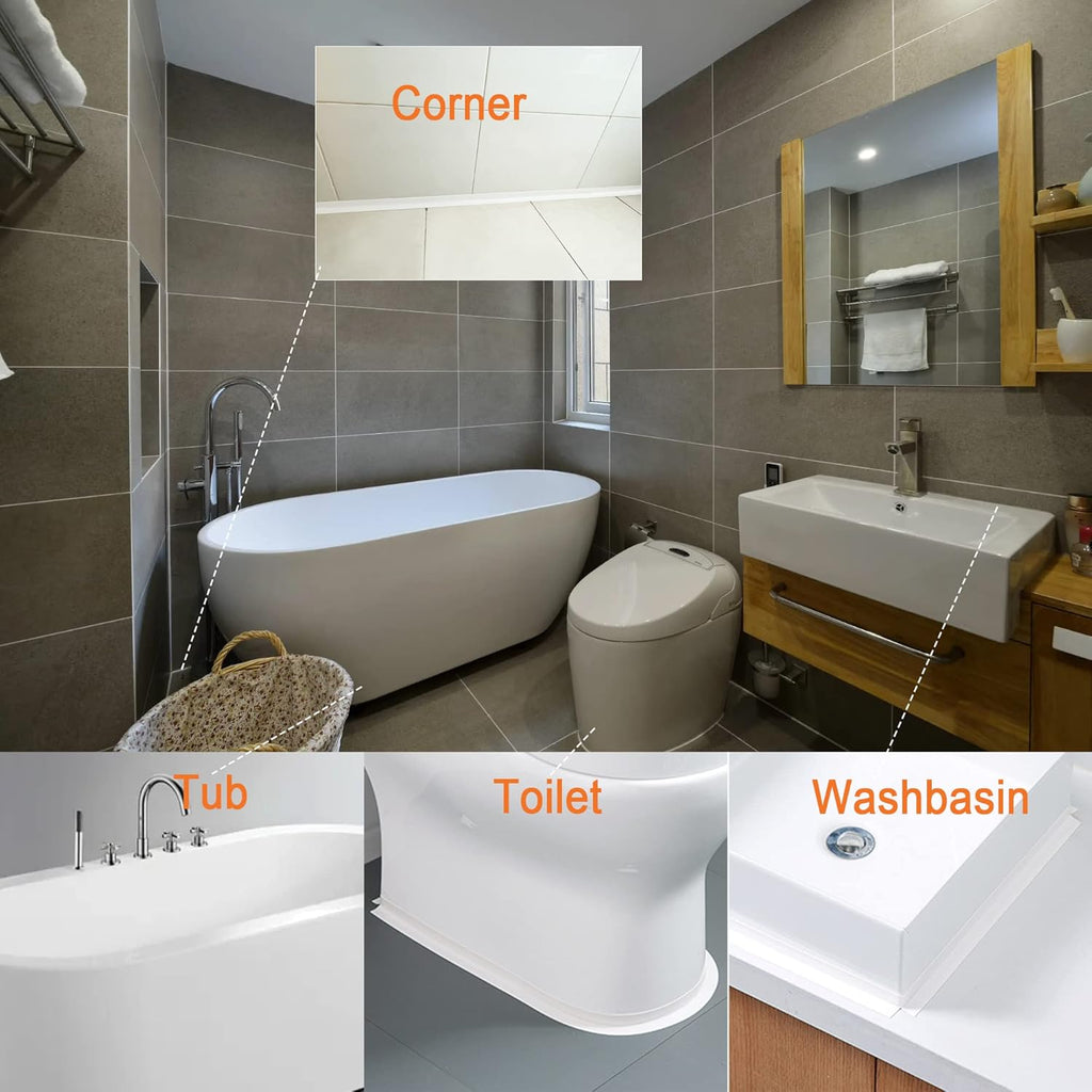 White Caulk Tape for Bath & Kitchen,Caulking Tape for Bathroom Caulking White Self Adhesive Caulk