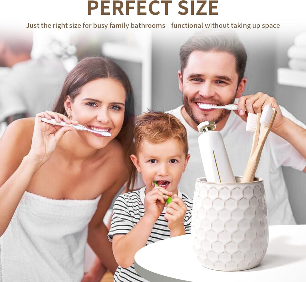 Toothbrush Holder, Tooth Brush Holder for Bathroom - Ceramic Toothbrush Cup White Toothbrush