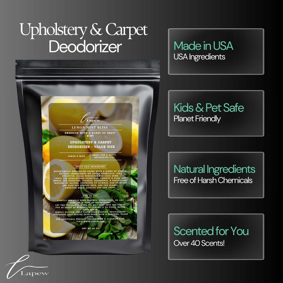 Lemon Mint Bliss Carpet Freshener Powder Refill 36 oz | Powerful Odor Eliminator for Home |