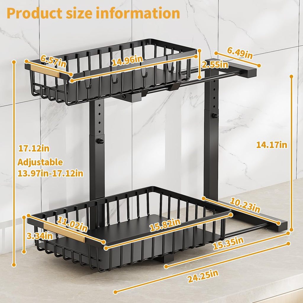 Under Sink Organizer, 2 Tier Under Sink Organizers and Storage, Metal Slide out Pull out Cabinet