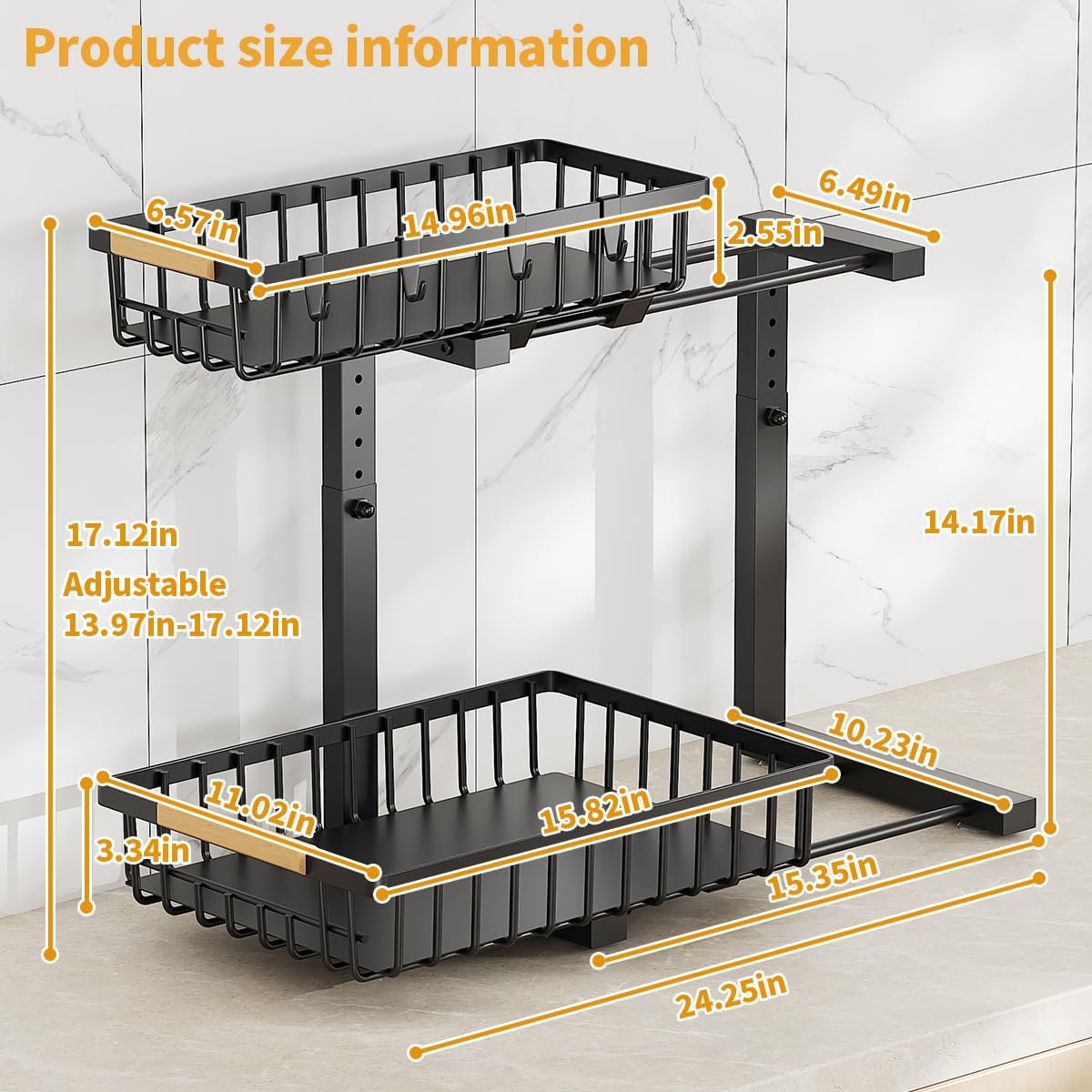 Under Sink Organizer, 2 Tier Under Sink Organizers and Storage, Metal Slide out Pull out Cabinet