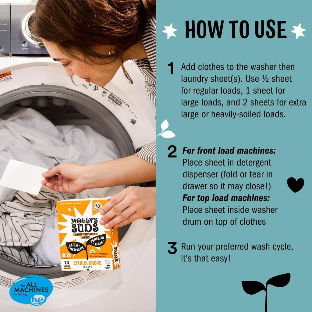 Molly’s Suds Laundry Detergent Sheets | Gentle on Sensitive Skin, Powerful Bio-Based Enzymes