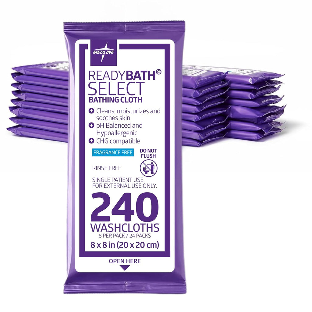 Medline Readybath Body Wipes, Shower and Bath for Adults, No Rinse Disposable Washcloths, Extra