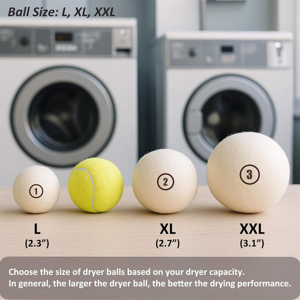 Sheep Wool Dryer Balls 6 Pack XXL(3.1") Premium Natural Fabric Softener, Reusable Laundry Dryer