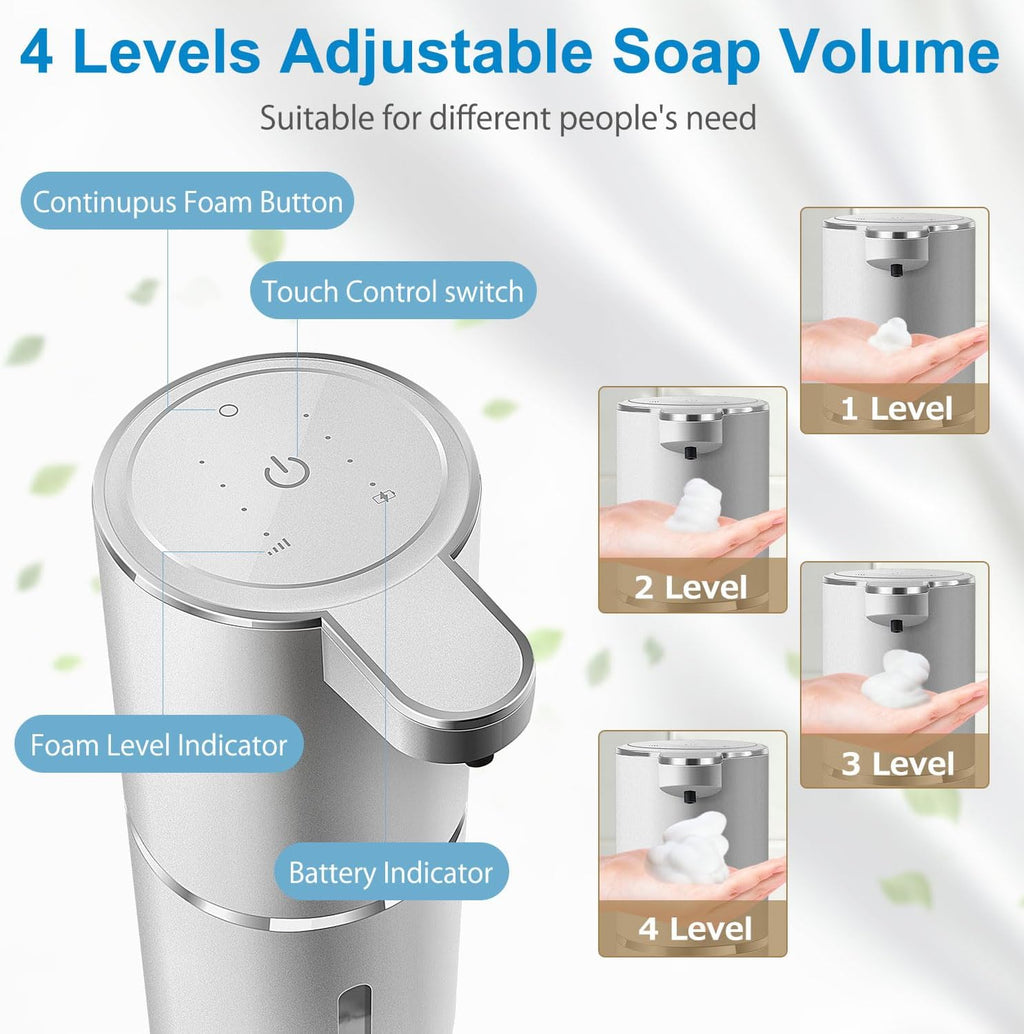 Automatic Foaming Soap Dispenser,4-Level Adjustable Foam, Wall Mount, USB Rechargeable,12.8oz/