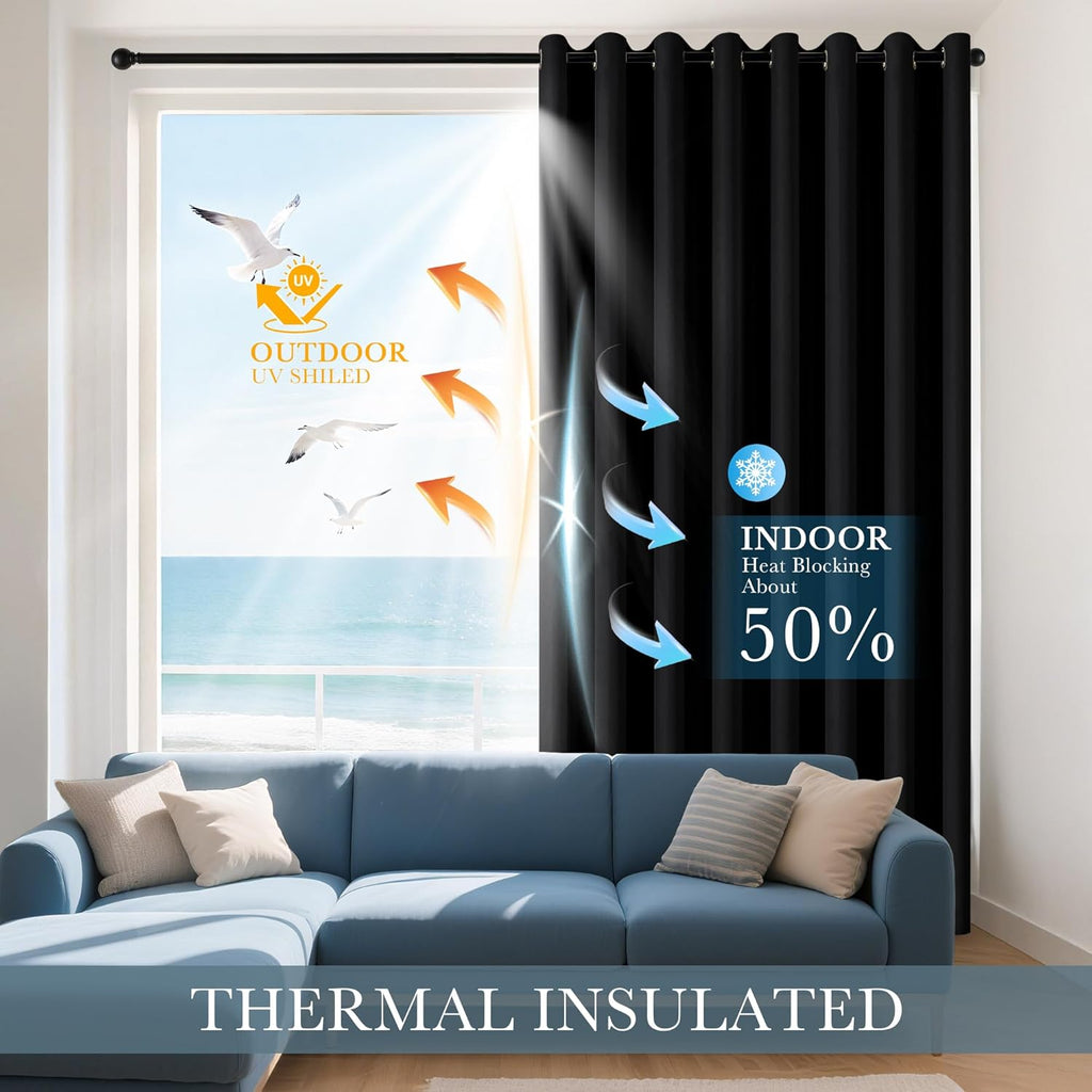 Pony DACNE Black Blackout Curtains for Bedroom 2 Panels Set - Light Reducing Solid Grommet Thermal
