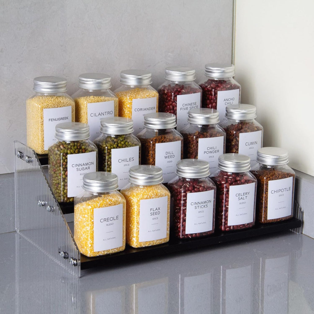 nianfeng Tiered Spice Rack, 3-Tier Spice Pantry Kitchen Cabinet Organizer, 12-Inch, Natural Wood