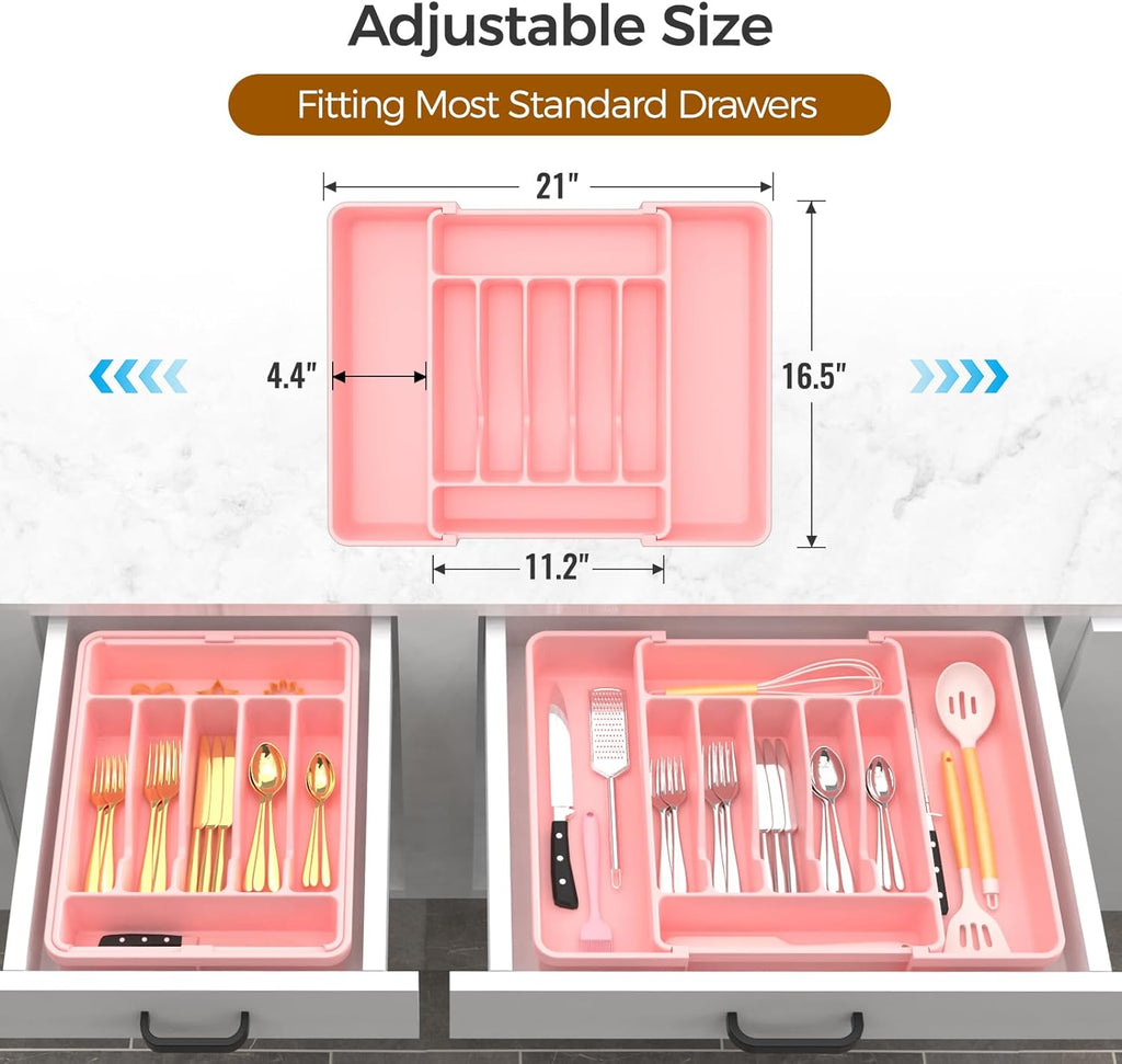 Extra Large Expandable Silverware Organizer, BPA-Free Food-Safe Cutlery Flatware Organizer, Kitchen