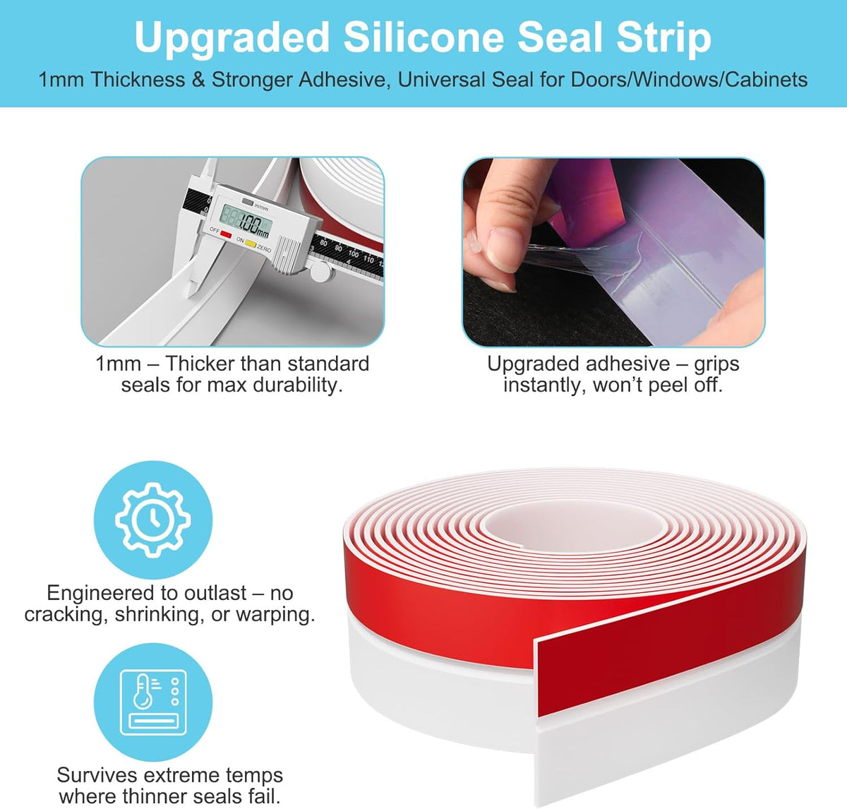 Heavy-Duty 20 ft x 2 in Weather Stripping, Door Draft Stopper Silicone Seal Strip for House and