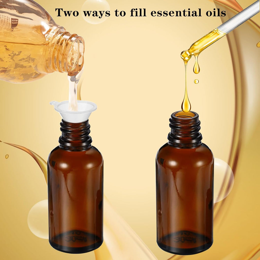 30ML Roller Bottles for Essential Oil, 4 Pack Empty Amber Glass Roller Bottle for Perfume Oil, Roll
