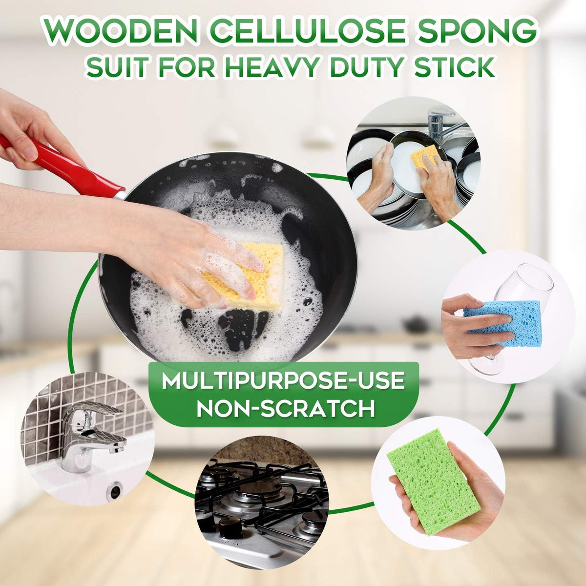 Cleaning Scrub Colored Sponge,Non-Scratch Kitchen Cellulose Dishwashing Sponge,16Pack Biodegradable