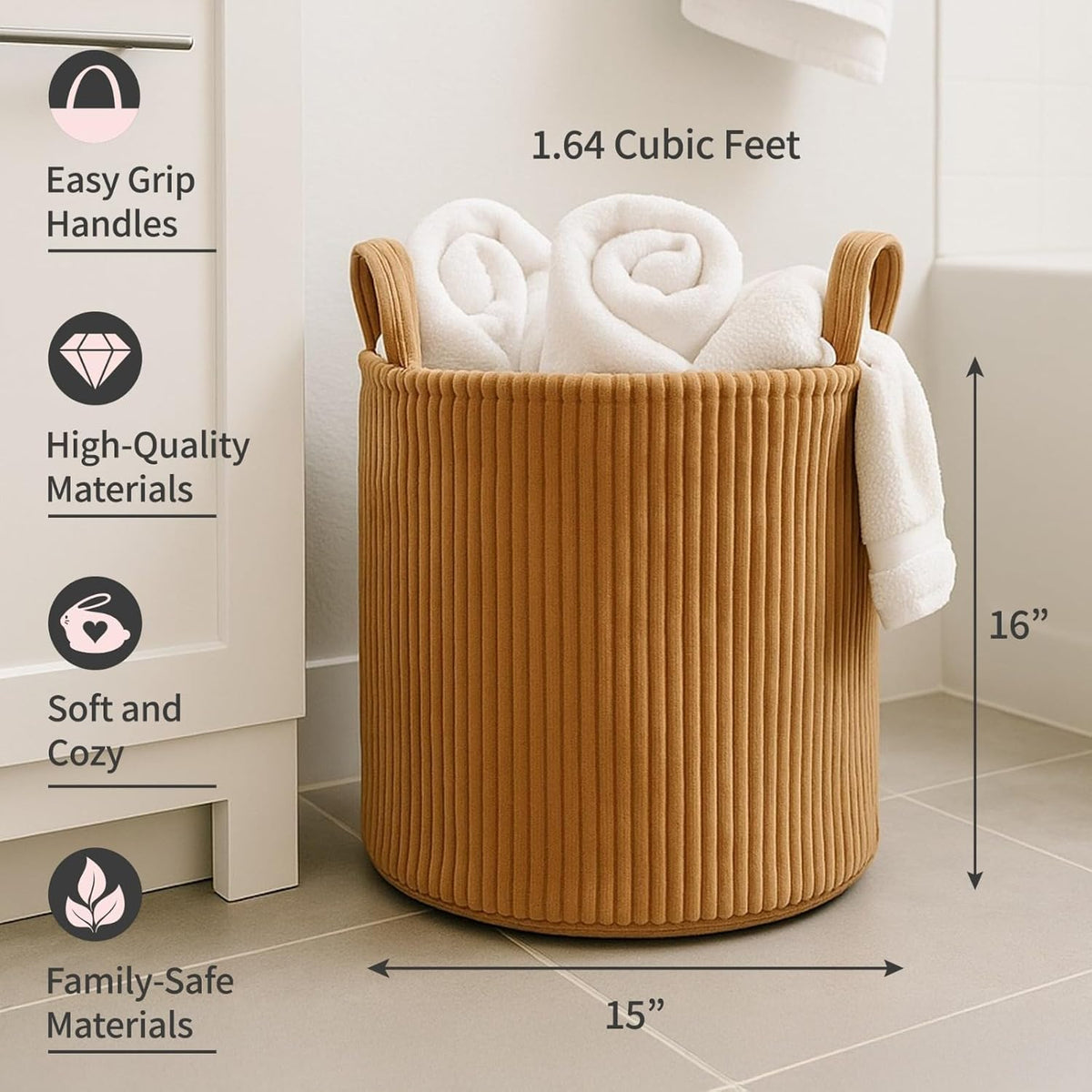 PUTSKA Blanket Basket – Round Storage for Toys and Blankets, Clothes, Stuffed Animals – Soft Baby