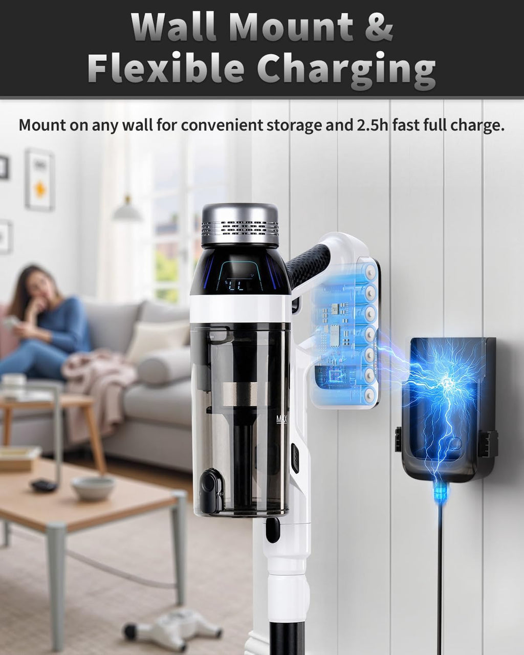 Cordless Vacuum Cleaner, 2 Batteries 110 Mins Runtime Vacuum Cleaners for Home, 550W 45KPA 15-in-1